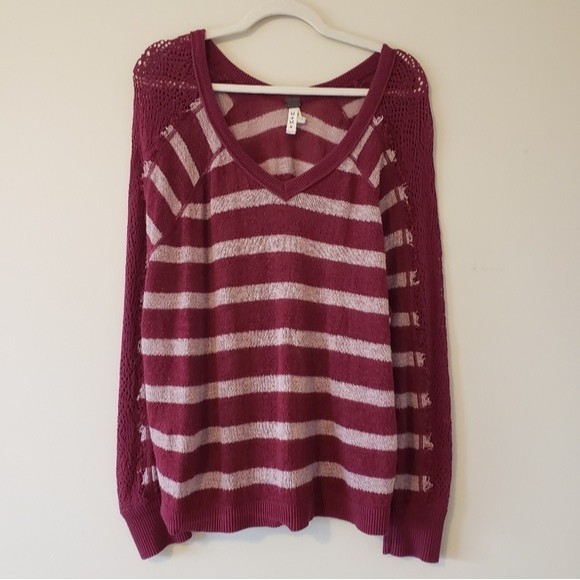 We The Free Fluffy Swit Pullover Maroon Striped Oversized Slouchy Sweater Size M - Picture 3 of 9